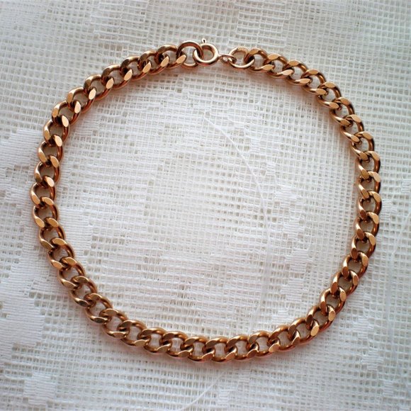 Vintage Unisex Russian USSR 14K 585 Rose Pink Gold Cuban Link Chain Bracelet - Picture 1 of 7